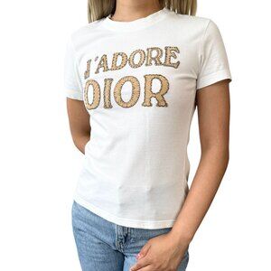 Christian Dior Vintage 2003 J'ADORE Logo T-shirt Top #38 Stitch White [105817]